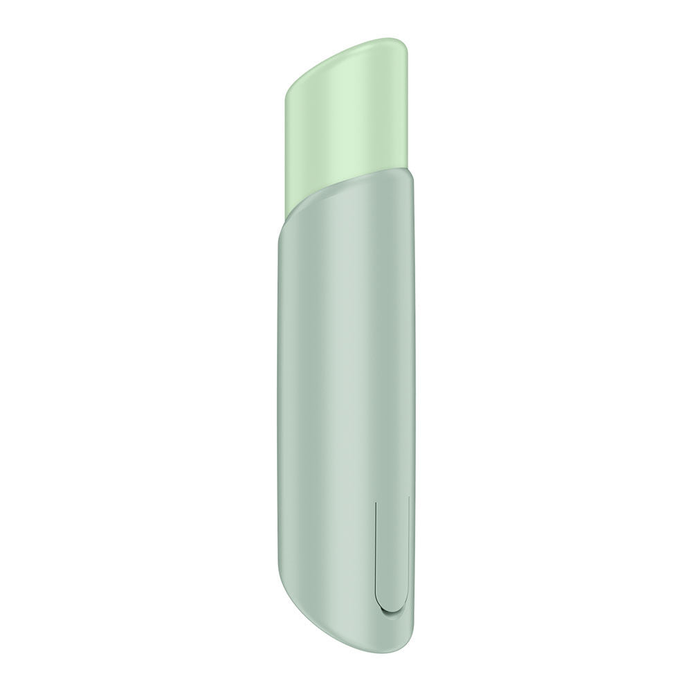 Quarter view of the Satisfyer Naughty Kiss mini vibrator in deep plum finish | Flirty Bay Adult Store Australia, Vibrator